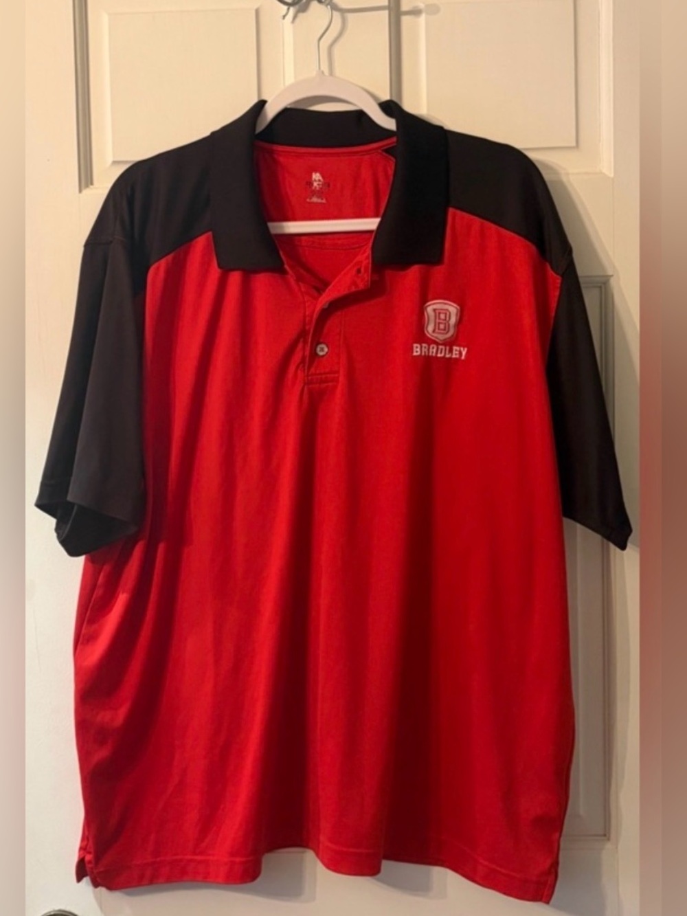 Bradley University Short Sleeve Polo Shirt Men's 2XL I Red Black Colorblock EUC